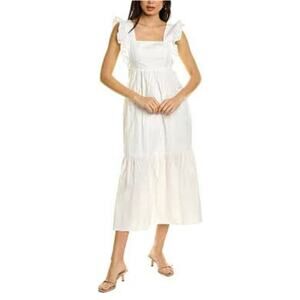 o.p.t Passion Poplin Ruffle Apron Minimalist Cottage Coastal White Midi Dress S